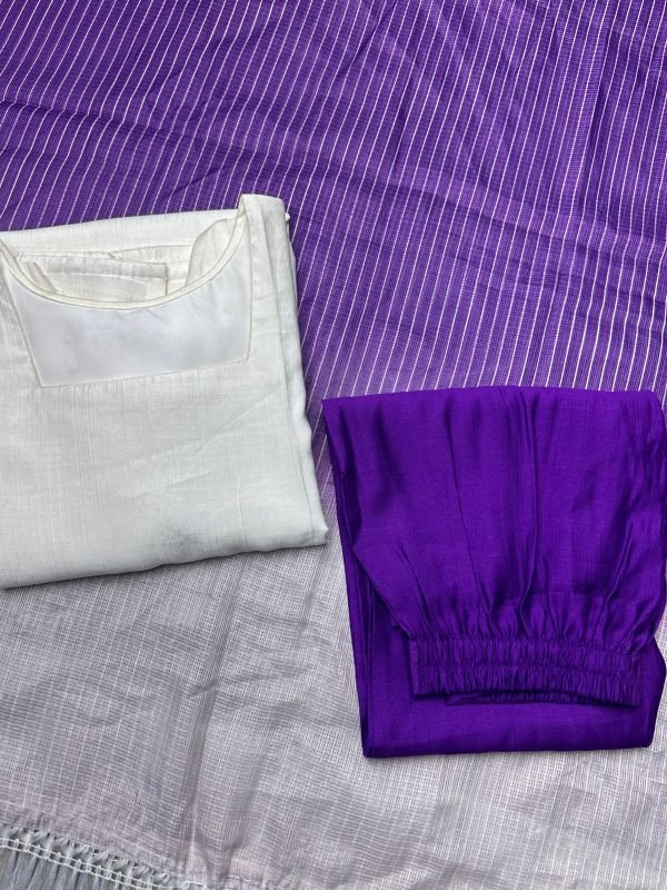 White-Purple Kurta Set