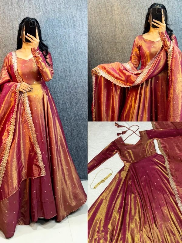 Bhagwati Tissue Gown With Dupatta